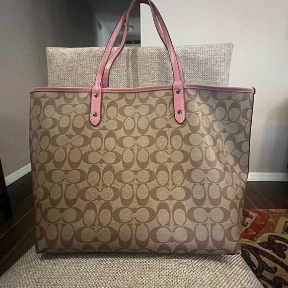 Coach Tan and Pink Signature Tote - Picture 3 of 5